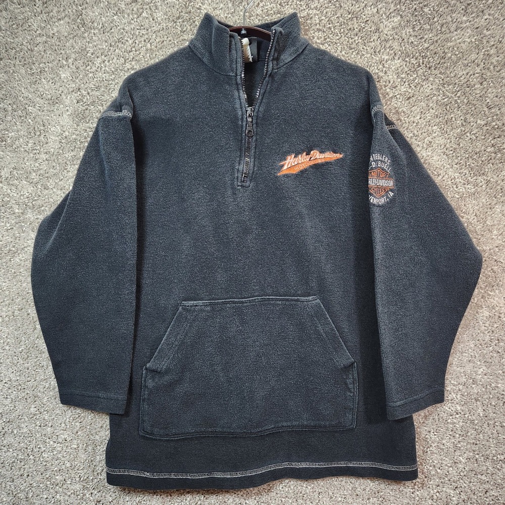 Harley-Davidson Black Fleece Half-Zip Sweater with Orange Logo